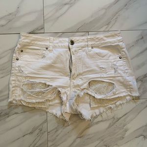 Distressed White Denim Shorts